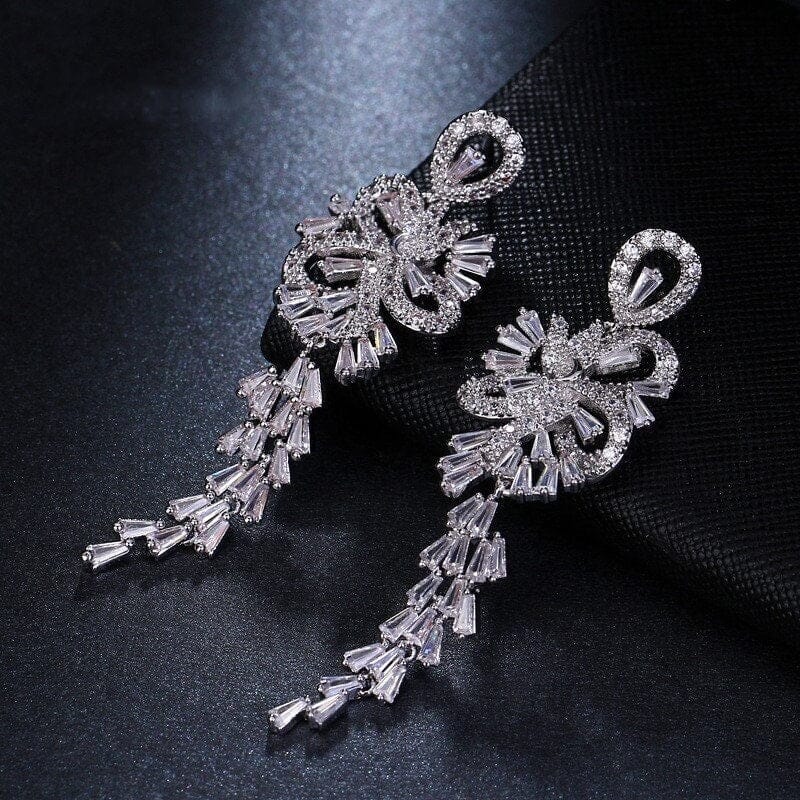 Large CZ Diamond Chandelier Earrings, Wedding Crystal Stud Earrings, Long Crystal Dangle Bridal Earrings - KaleaBoutique.com