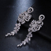 Large CZ Diamond Chandelier Earrings, Wedding Crystal Stud Earrings, Long Crystal Dangle Bridal Earrings - KaleaBoutique.com