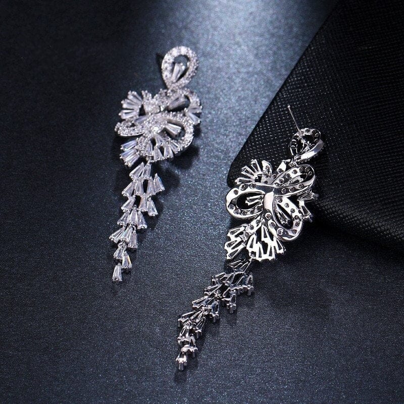 Large CZ Diamond Chandelier Earrings, Wedding Crystal Stud Earrings, Long Crystal Dangle Bridal Earrings - KaleaBoutique.com