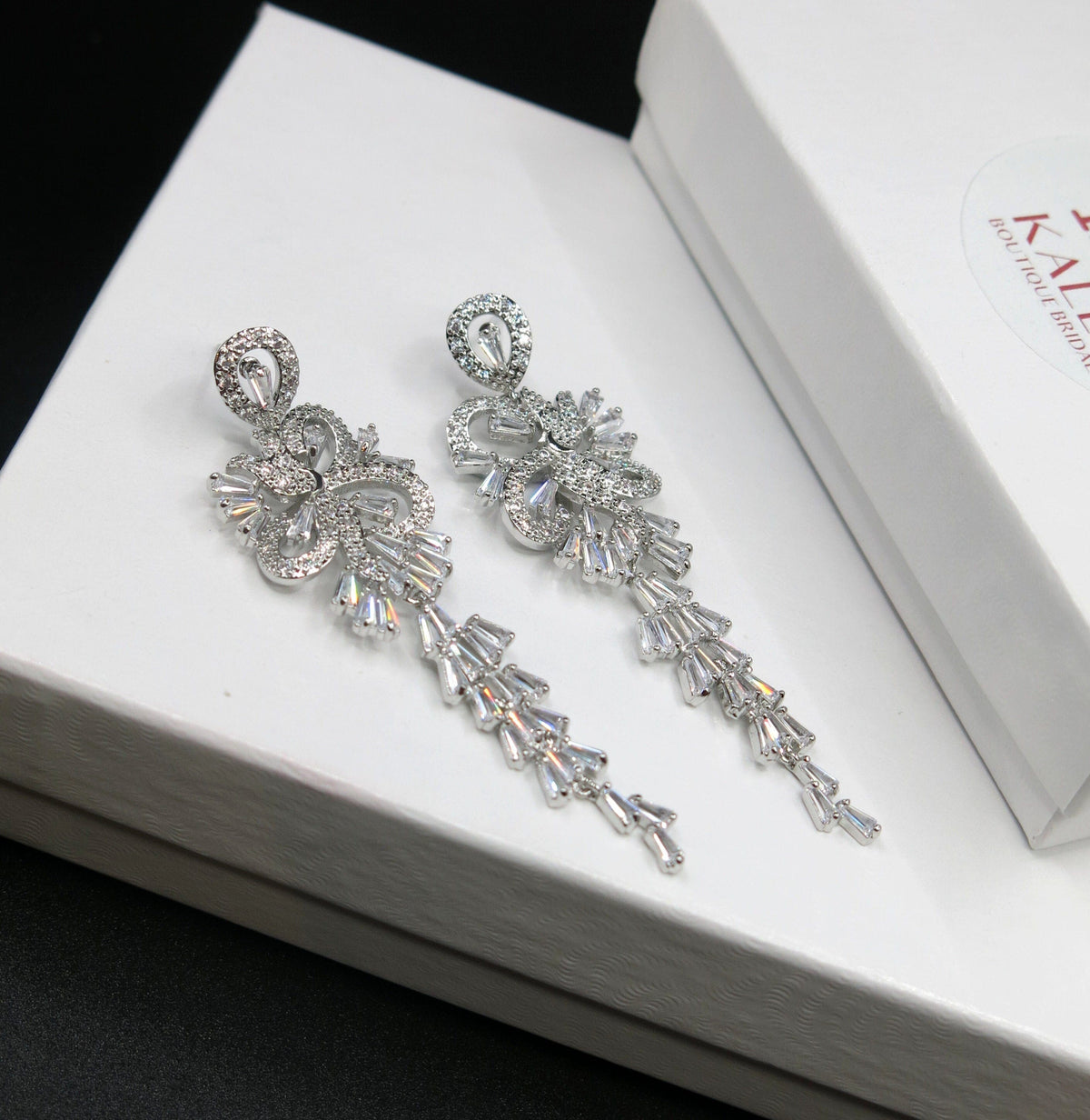 Large CZ Diamond Chandelier Earrings, Wedding Crystal Stud Earrings, Long Crystal Dangle Bridal Earrings - KaleaBoutique.com