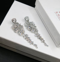 Large CZ Diamond Chandelier Earrings, Wedding Crystal Stud Earrings, Long Crystal Dangle Bridal Earrings - KaleaBoutique.com