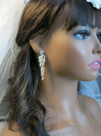Large CZ Diamond Chandelier Earrings, Wedding Crystal Stud Earrings, Long Crystal Dangle Bridal Earrings - KaleaBoutique.com