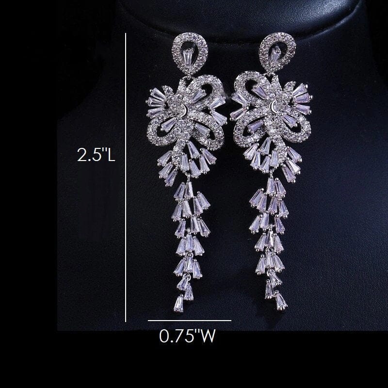 Large CZ Diamond Chandelier Earrings, Wedding Crystal Stud Earrings, Long Crystal Dangle Bridal Earrings - KaleaBoutique.com