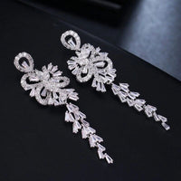 Large CZ Diamond Chandelier Earrings, Wedding Crystal Stud Earrings, Long Crystal Dangle Bridal Earrings - KaleaBoutique.com