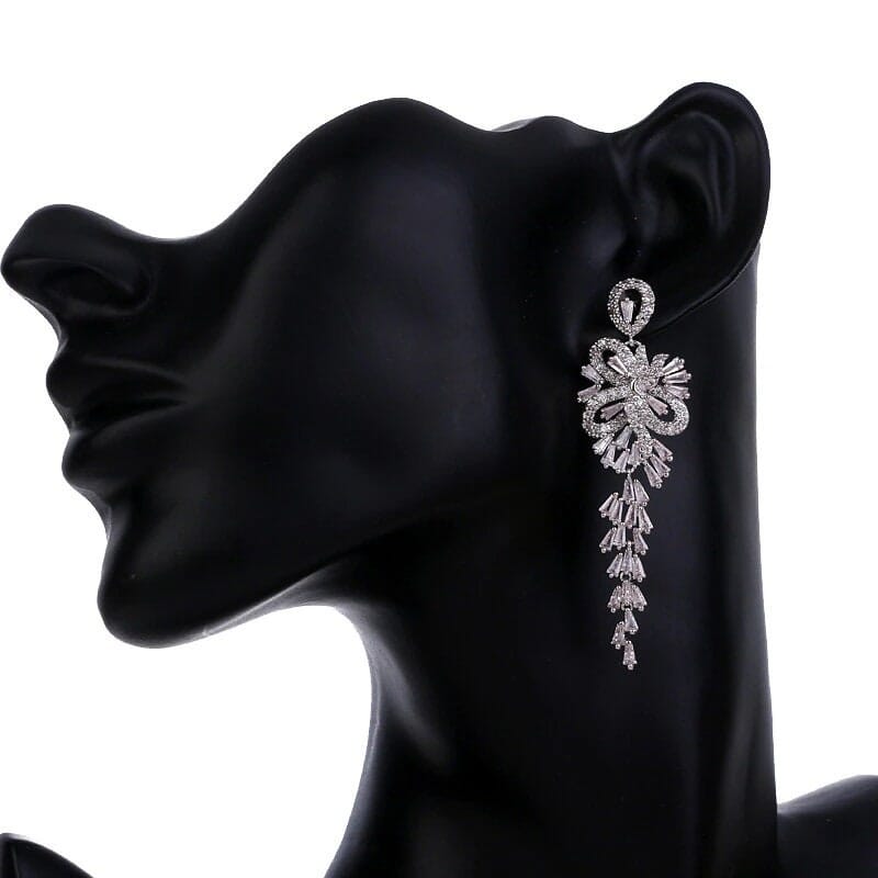 Large CZ Diamond Chandelier Earrings, Wedding Crystal Stud Earrings, Long Crystal Dangle Bridal Earrings - KaleaBoutique.com