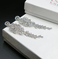 Large CZ Diamond Chandelier Earrings, Wedding Crystal Stud Earrings, Long Crystal Dangle Bridal Earrings - KaleaBoutique.com