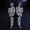 Large CZ Diamond Chandelier Earrings, Wedding Crystal Stud Earrings, Long Crystal Dangle Bridal Earrings - KaleaBoutique.com