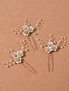 Metal White Flower Beaded 3 PC Hairpin Set, Floral Bridal Hair Pins, Flower Wire Wedding Hairpiece Set - KaleaBoutique.com