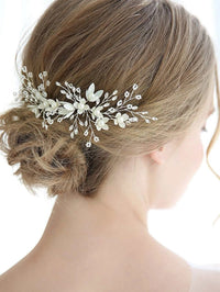 Metal White Flower 2 PC Hairpin Set, Wedding Rhinestone Crystal Large Floral Hair Pins for Brides - KaleaBoutique.com