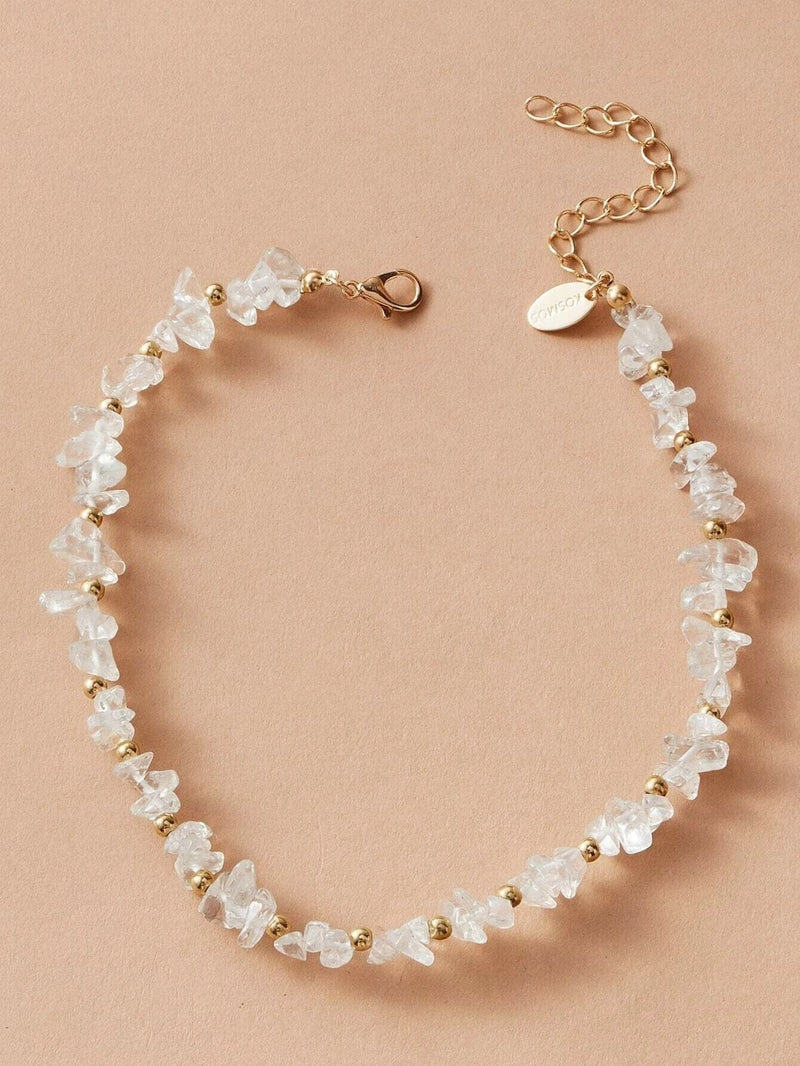 Natural Milky White Quartz Necklace, Minimalist Gem Nugget Choker Necklace, Bridal Genuine Gem Necklace - KaleaBoutique.com