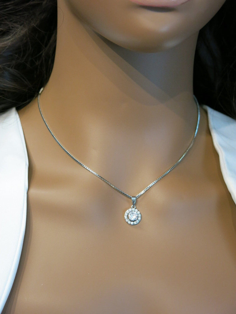 Minimalist Circle Crystal Pendant Necklace, Bridal Small 14K Gold Plated Pendant, Wedding CZ Diamond Necklace - KaleaBoutique.com