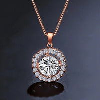 Minimalist Circle Crystal Pendant Necklace, Bridal Small 14K Gold Plated Pendant, Wedding CZ Diamond Necklace - KaleaBoutique.com