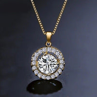 Minimalist Circle Crystal Pendant Necklace, Bridal Small 14K Gold Plated Pendant, Wedding CZ Diamond Necklace - KaleaBoutique.com