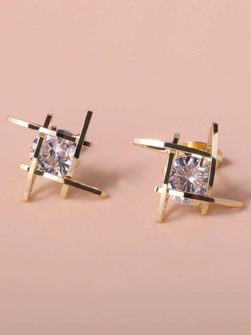 Minimalist Solitaire Crystal Stud Earrings, CZ Diamond Gemstone Studs, Wedding Bridal or Bridesmaid 6 MM 14K Gold Plated Gem Studs - KaleaBoutique.com