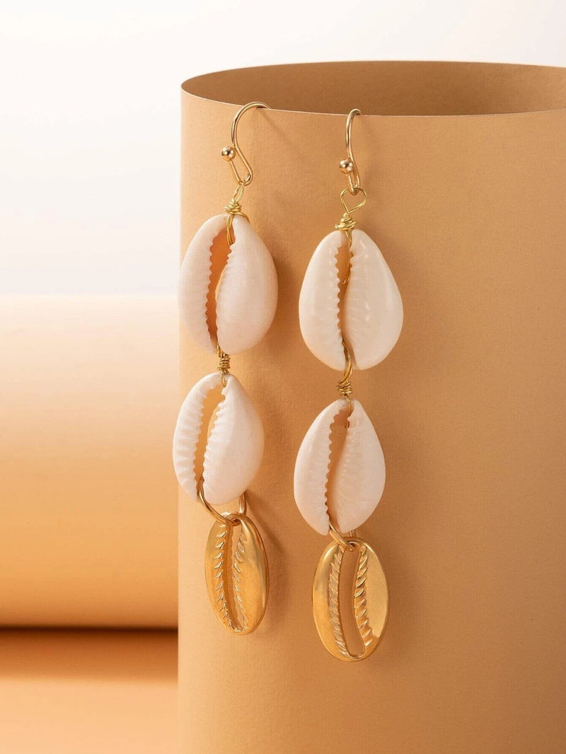 Natural Cowrie Seashell Earrings, Tropical Getaway Boho Shell Jewelry, Dangle Sea Shell Beach Earrings - KaleaBoutique.com