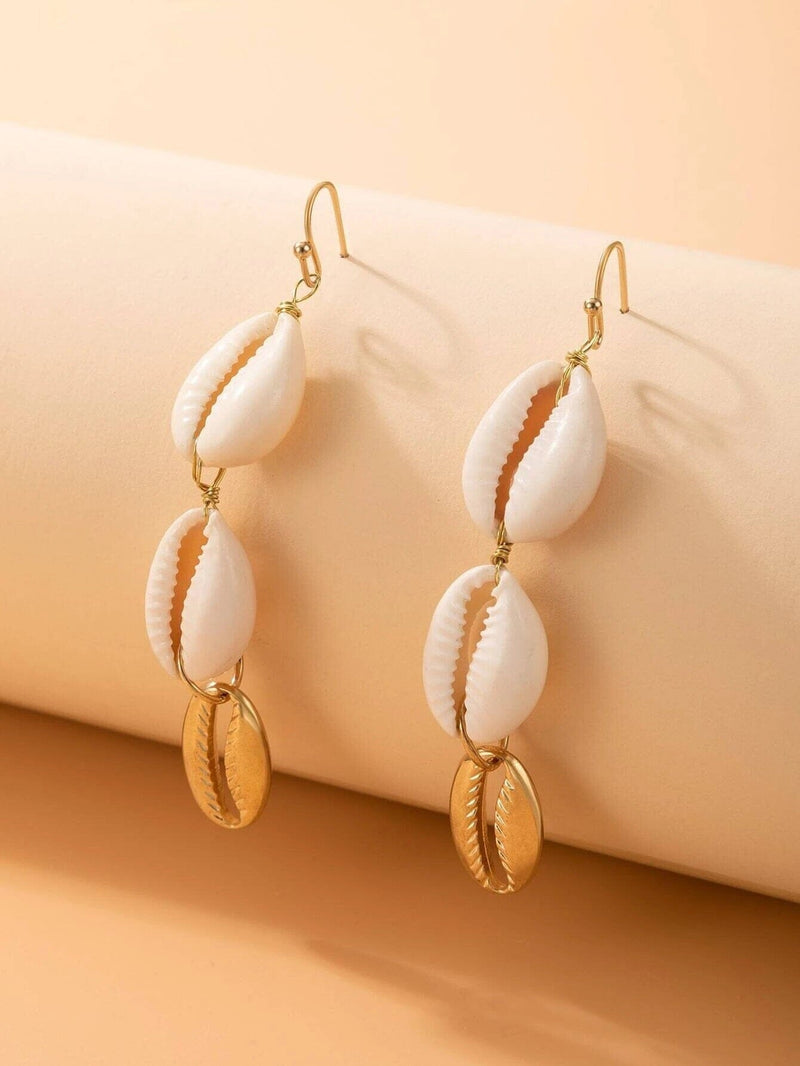 Natural Cowrie Seashell Earrings, Tropical Getaway Boho Shell Jewelry, Dangle Sea Shell Beach Earrings - KaleaBoutique.com