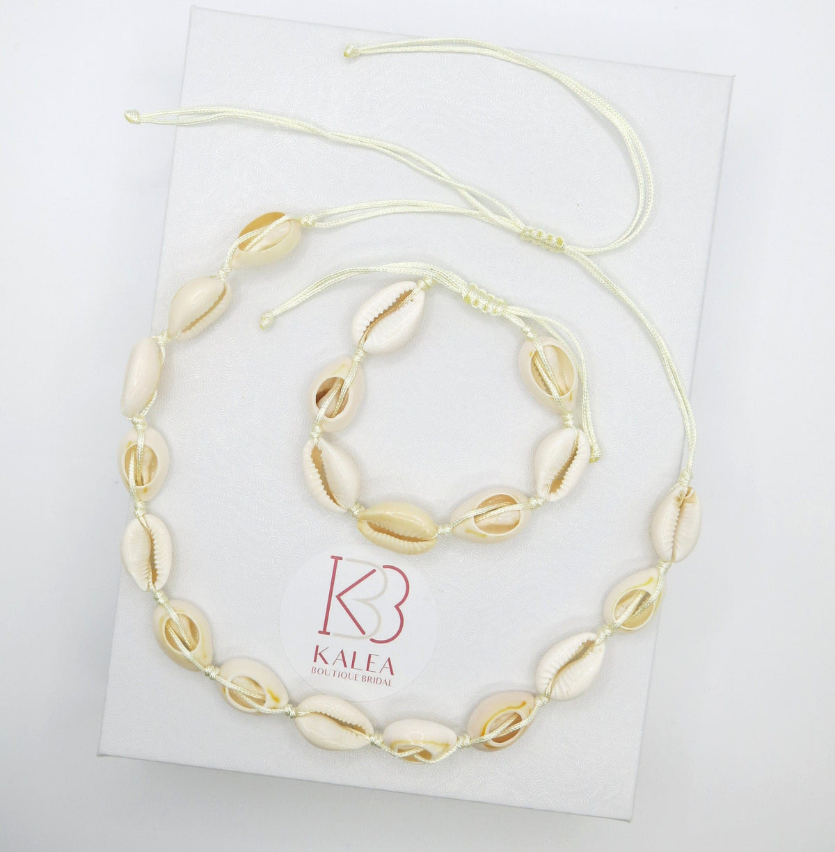 Natural Seashell Rope Necklace and Bracelet 2 PC Set, Beach Necklace Cowrie Boho Jewelry Set - KaleaBoutique.com