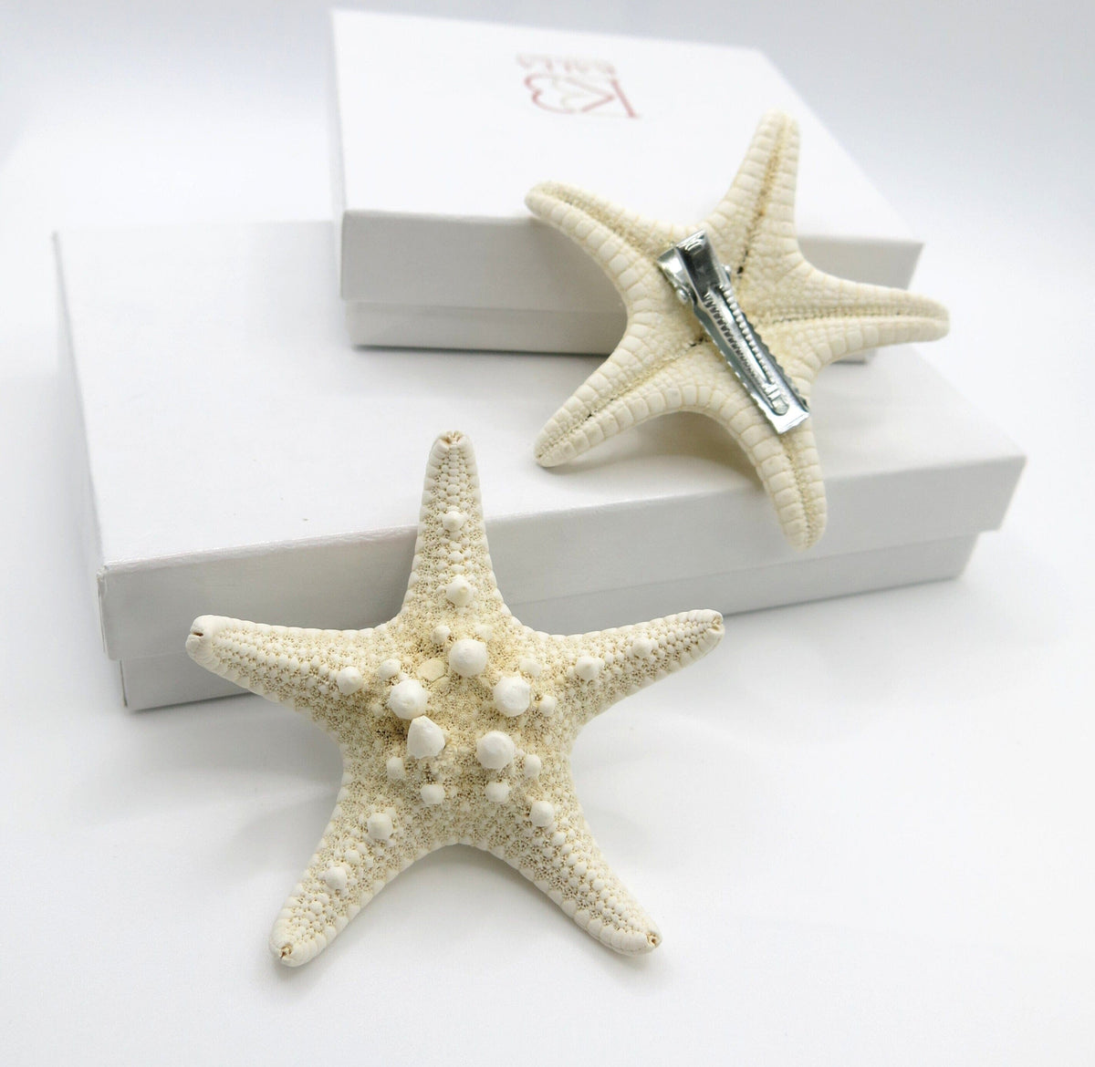 Natural Starfish 2 PC Alligator Hairclip Set, Tropical Wedding Starfish Hairpiece, Hawaii Seashell Star Hairclips, Mermaid Cosplay Headpiece - KaleaBoutique.com