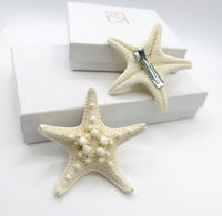 Natural Starfish 2 PC Alligator Hairclip Set, Tropical Wedding Starfish Hairpiece, Hawaii Seashell Star Hairclips, Mermaid Cosplay Headpiece - KaleaBoutique.com