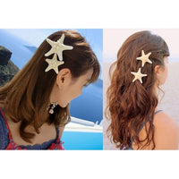 Natural Starfish 2 PC Alligator Hairclip Set, Tropical Wedding Starfish Hairpiece, Hawaii Seashell Star Hairclips, Mermaid Cosplay Headpiece - KaleaBoutique.com