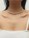 No Lock Silver Wire Tension Necklace, Bridal Minimalist Rhinestone and Pearl Flex Wire Choker Necklace - KaleaBoutique.com