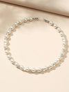 No Lock Silver Wire Tension Necklace, Bridal Minimalist Rhinestone and Pearl Flex Wire Choker Necklace - KaleaBoutique.com