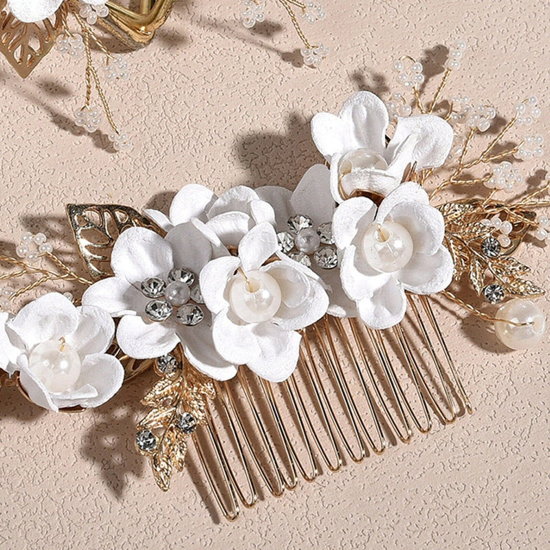 Off White Floral Hair Comb and Earrings 3 PC Set, Ivory Decorative Hair Comb and Earrings, Antique White Bridal Jewelry Set - KaleaBoutique.com