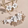 Off White Floral Hair Comb and Earrings 3 PC Set, Ivory Decorative Hair Comb and Earrings, Antique White Bridal Jewelry Set - KaleaBoutique.com