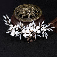 Opal White Flower Hair Comb, Bridal Opal Crystal Headpiece, Wedding Floral Gold Hairpiece - KaleaBoutique.com
