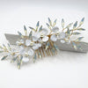 Opal White Flower Hair Comb, Bridal Opal Crystal Headpiece, Wedding Floral Gold Hairpiece - KaleaBoutique.com