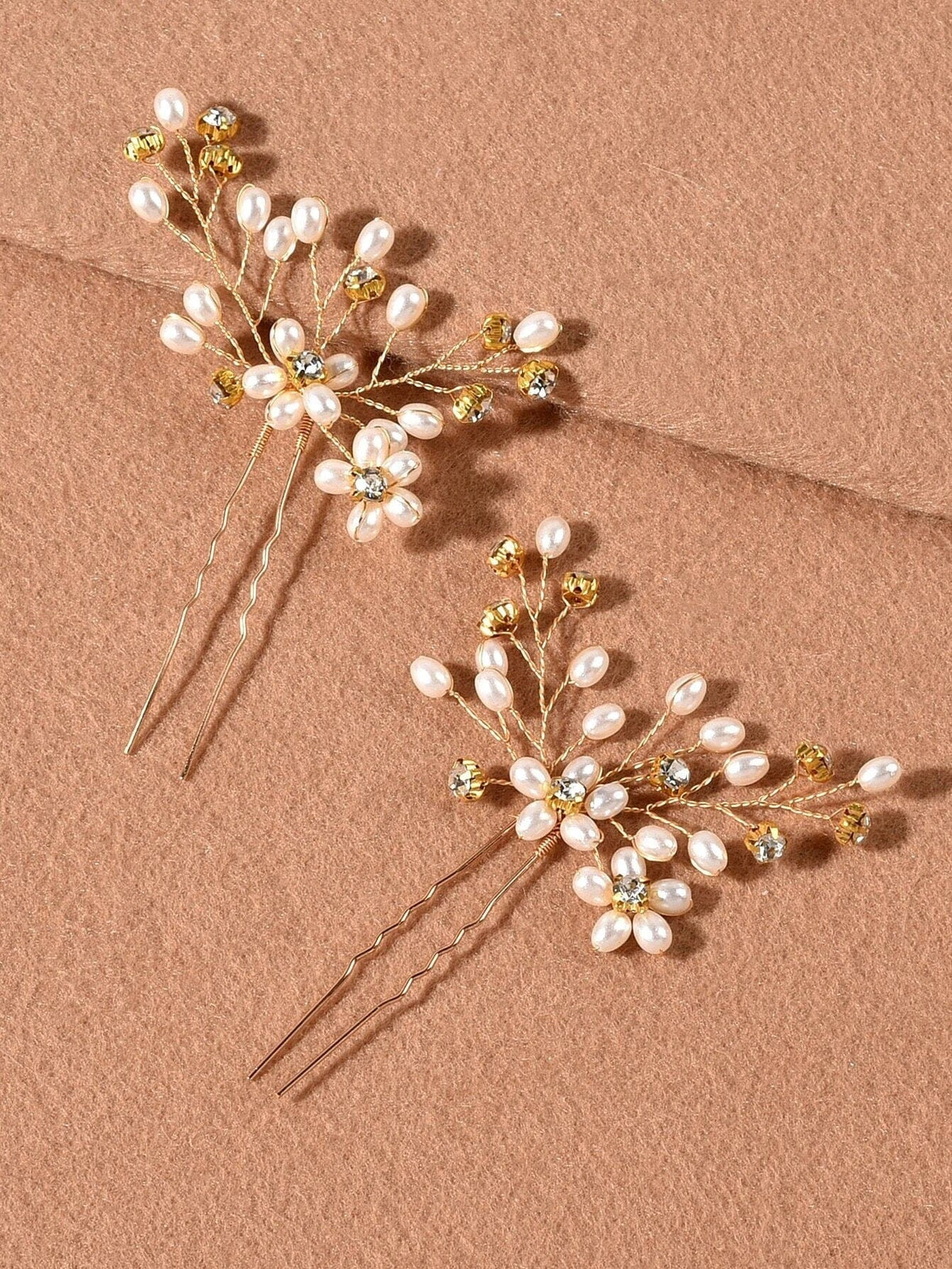 Oval Pearl Cluster 2 PC Hairpin Set, Wedding Rhinestone Flower Hair Pins, Bridal Pearl Flower Hairpin Set - KaleaBoutique.com