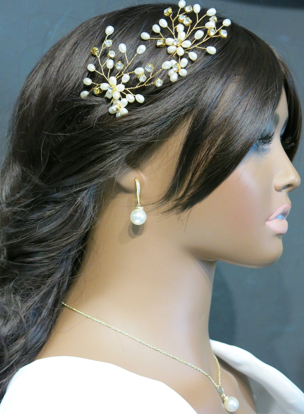 Oval Pearl Cluster 2 PC Hairpin Set, Wedding Rhinestone Flower Hair Pins, Bridal Pearl Flower Hairpin Set - KaleaBoutique.com