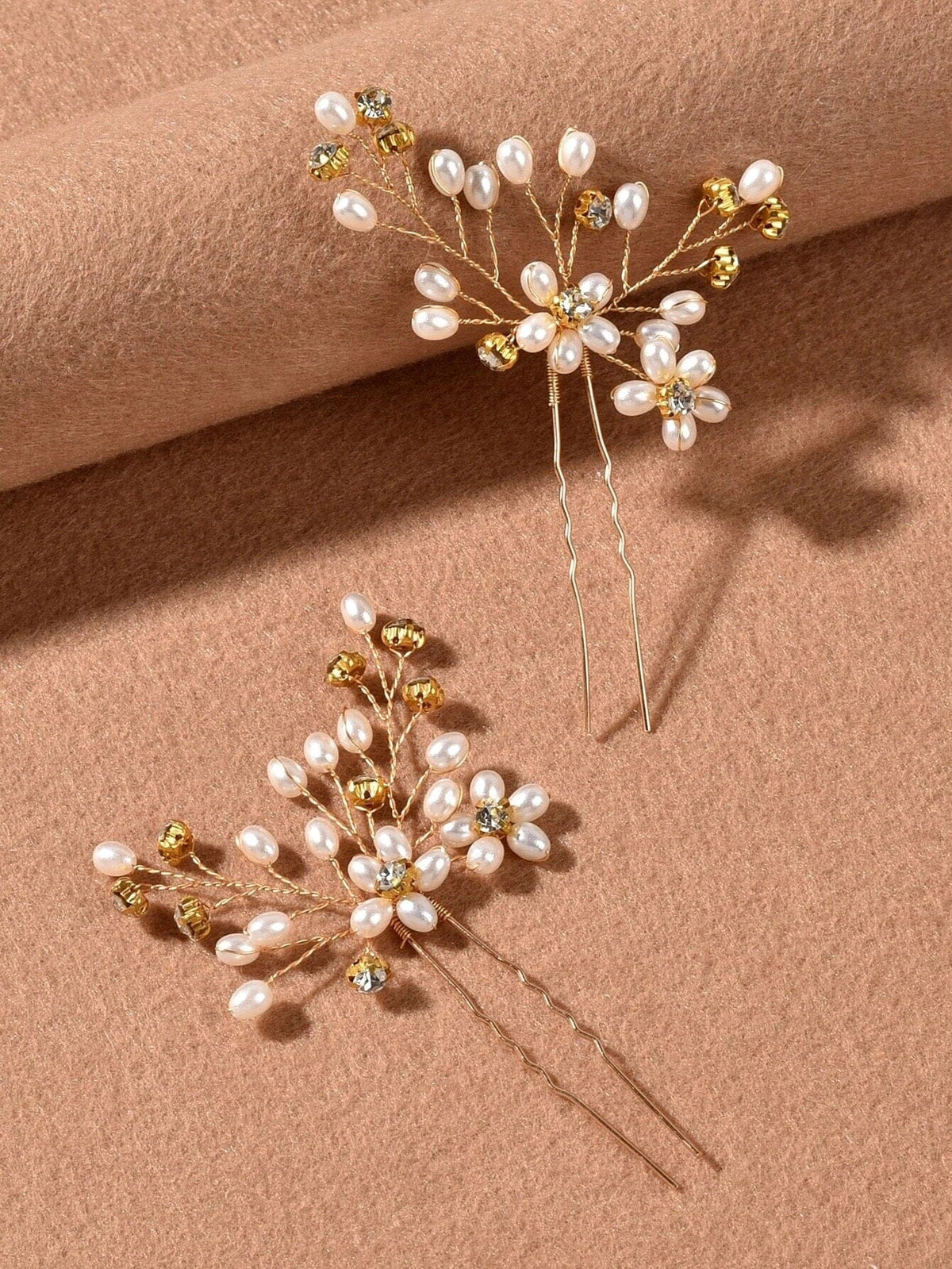 Oval Pearl Cluster 2 PC Hairpin Set, Wedding Rhinestone Flower Hair Pins, Bridal Pearl Flower Hairpin Set - KaleaBoutique.com
