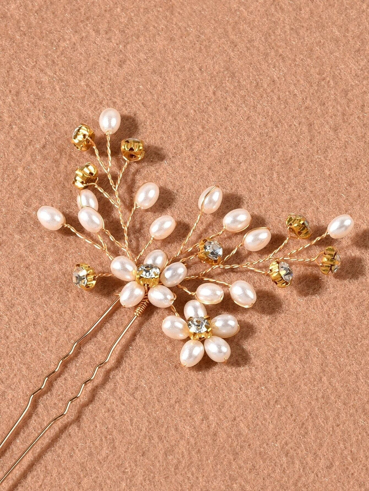 Oval Pearl Cluster 2 PC Hairpin Set, Wedding Rhinestone Flower Hair Pins, Bridal Pearl Flower Hairpin Set - KaleaBoutique.com