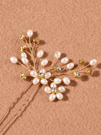 Oval Pearl Cluster 2 PC Hairpin Set, Wedding Rhinestone Flower Hair Pins, Bridal Pearl Flower Hairpin Set - KaleaBoutique.com