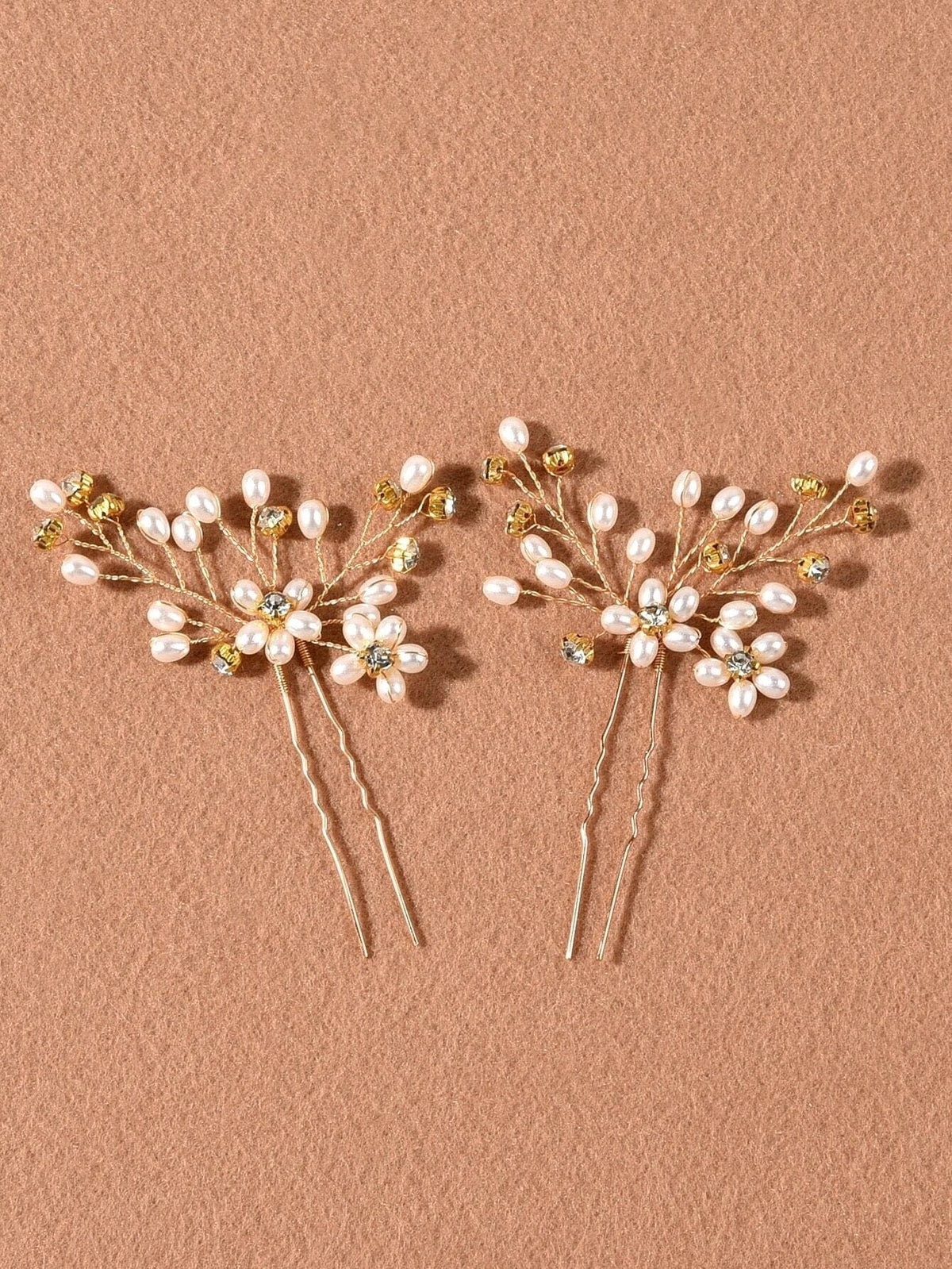 Oval Pearl Cluster 2 PC Hairpin Set, Wedding Rhinestone Flower Hair Pins, Bridal Pearl Flower Hairpin Set - KaleaBoutique.com
