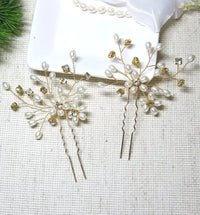 Oval Pearl Cluster 2 PC Hairpin Set, Wedding Rhinestone Flower Hair Pins, Bridal Pearl Flower Hairpin Set - KaleaBoutique.com