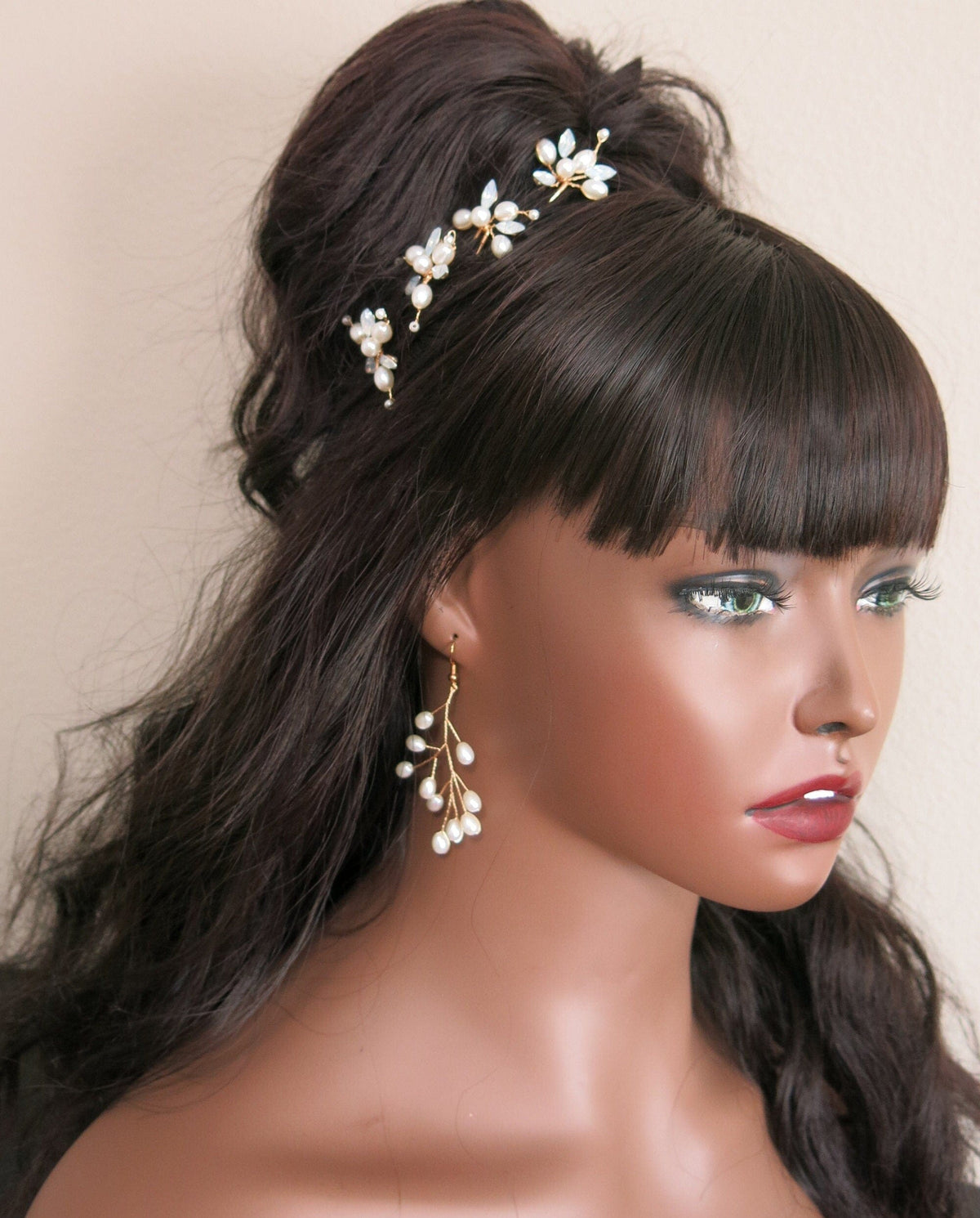 Oval Pearl Opal Gem 4 PC Hairpin Set, Bridal Pearl Cluster Gold Wire Hair Pins, Minimalist Wedding Opal Style Hair Pin Set - KaleaBoutique.com