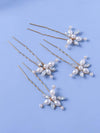 Oval Pearl Opal Leaf Gold 4 PC Hairpin Set, Bridal Pearl Cluster Gold Wire Hair Pins, Minimalist Wedding Opal Crystal Small Hairpiece Set - KaleaBoutique.com