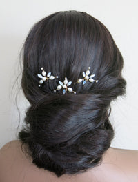 Oval Pearl Opal Gem 4 PC Hairpin Set, Bridal Pearl Cluster Gold Wire Hair Pins, Minimalist Wedding Opal Style Hair Pin Set - KaleaBoutique.com