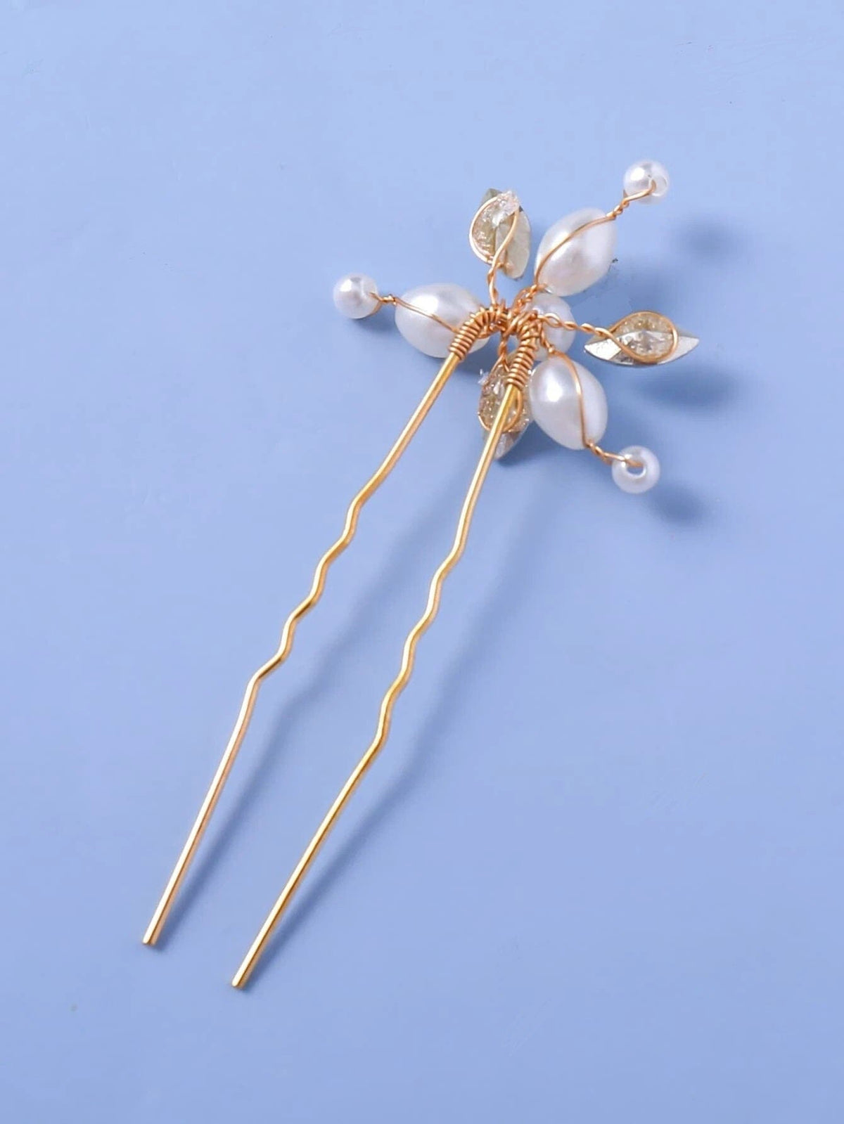 Oval Pearl Opal Gem 4 PC Hairpin Set, Bridal Pearl Cluster Gold Wire Hair Pins, Minimalist Wedding Opal Style Hair Pin Set - KaleaBoutique.com