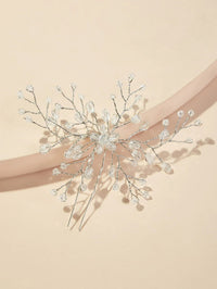 Oversized Bridal Crystal Bead Wire Hairpin, Wedding Crystal Floral Branch Hairpiece, Large Flower Hairpin - KaleaBoutique.com