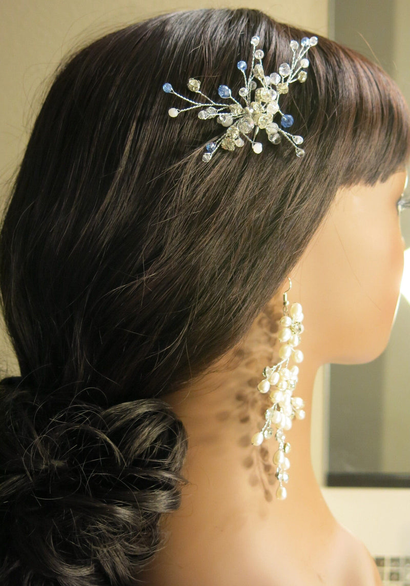 Oversized Bridal Crystal Bead Wire Hairpin, Wedding Crystal Floral Branch Hairpiece, Large Flower Hairpin - KaleaBoutique.com