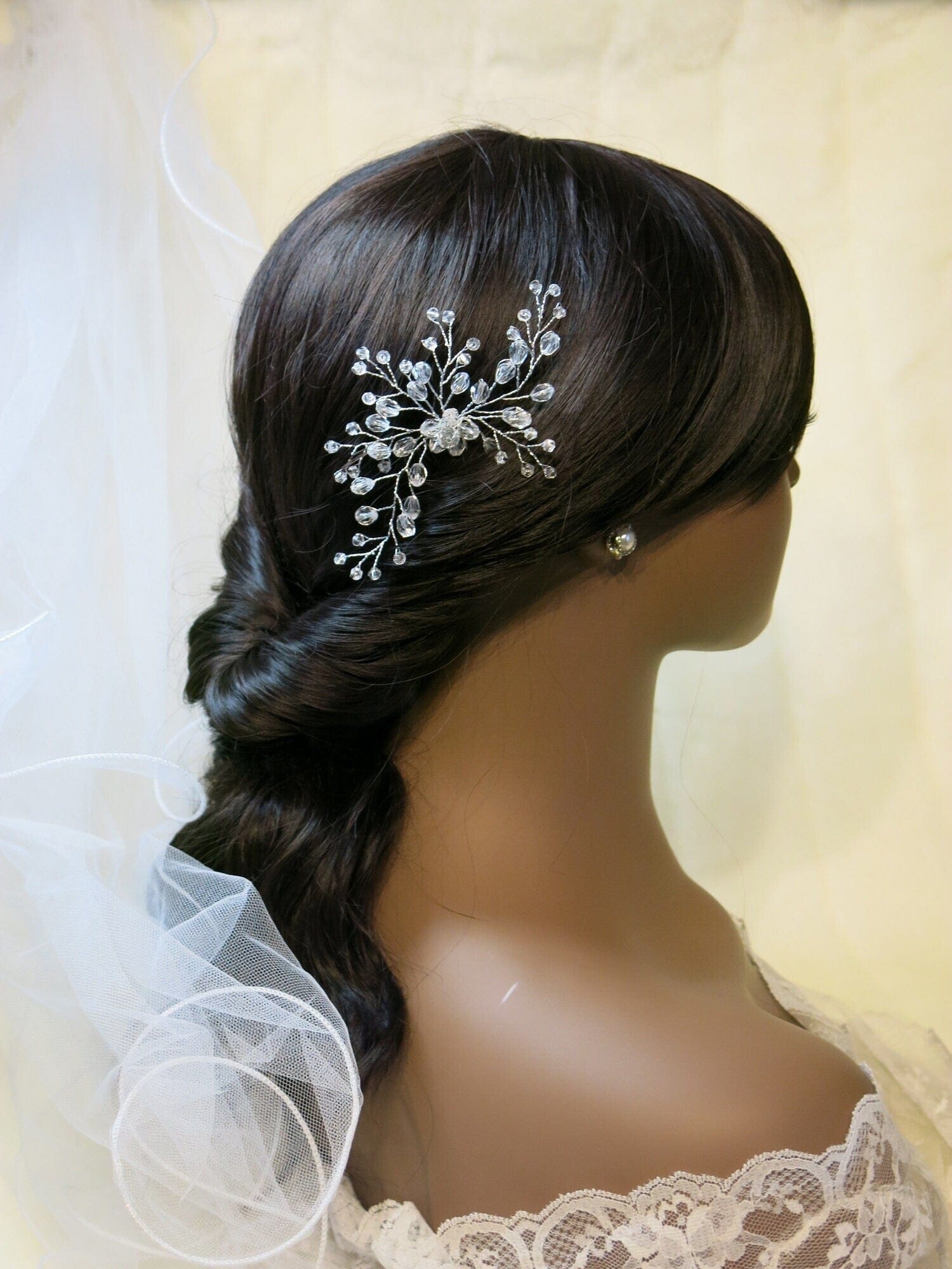 Oversized Bridal Crystal Bead Wire Hairpin, Wedding Crystal 