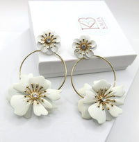 Oversized Double Flower Earrings, Wedding Bridal Floral Studs, Bridesmaid Large Floral Hoop Earrings - KaleaBoutique.com