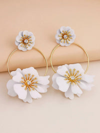 Oversized Double Flower Earrings, Wedding Bridal Floral Studs, Bridesmaid Large Floral Hoop Earrings - KaleaBoutique.com