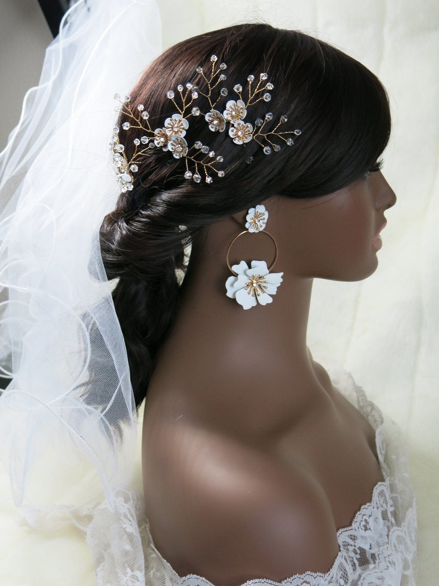 Oversized Double Flower Earrings, Wedding Bridal Floral Studs, Bridesm   KaleaBoutique.com