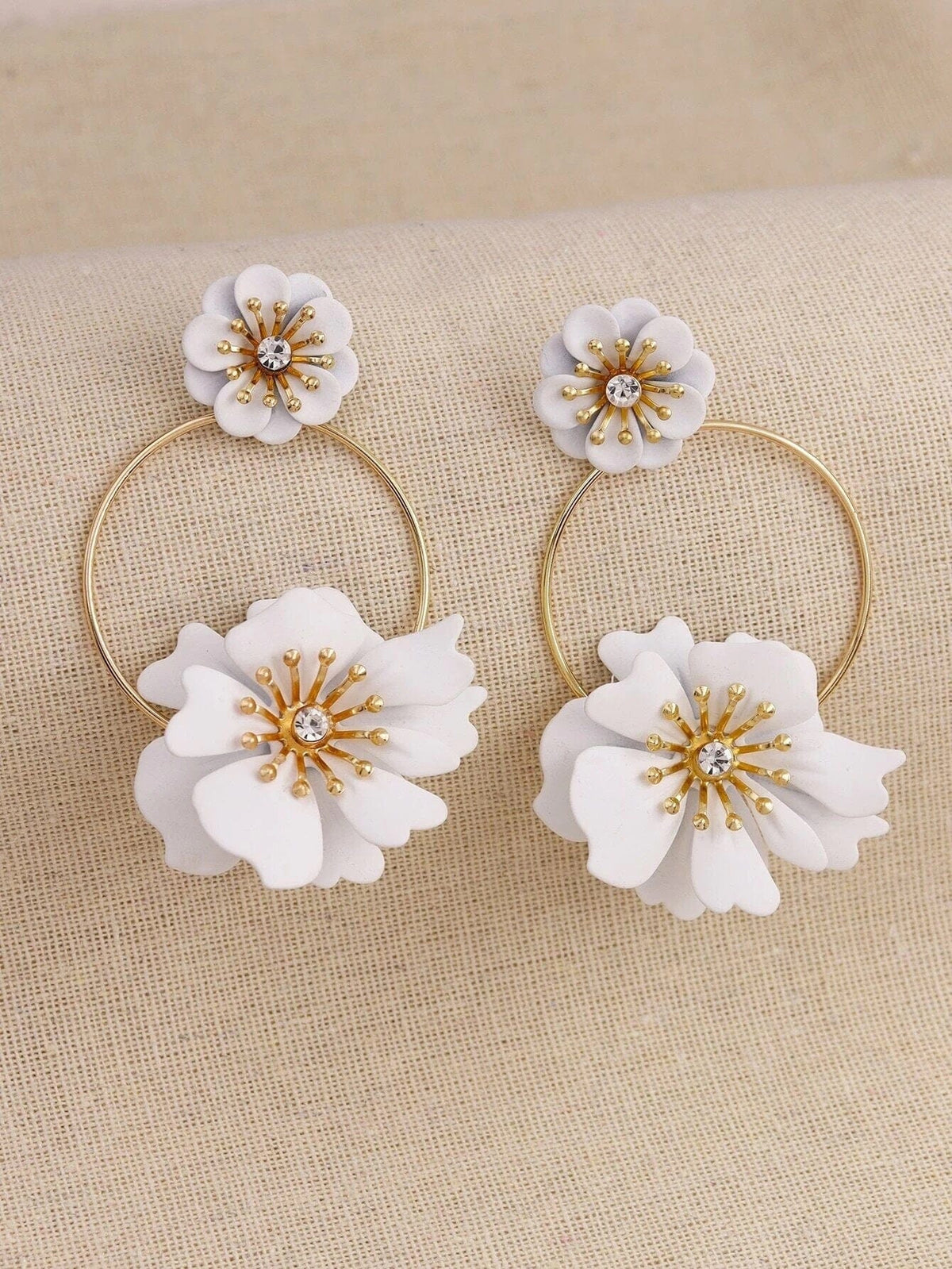 Oversized Double Flower Earrings, Wedding Bridal Floral Studs, Bridesmaid Large Floral Hoop Earrings - KaleaBoutique.com