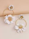 Oversized Double Flower Earrings, Wedding Bridal Floral Studs, Bridesmaid Large Floral Stud Earrings, White Flower Hoop Earrings - KaleaBoutique.com