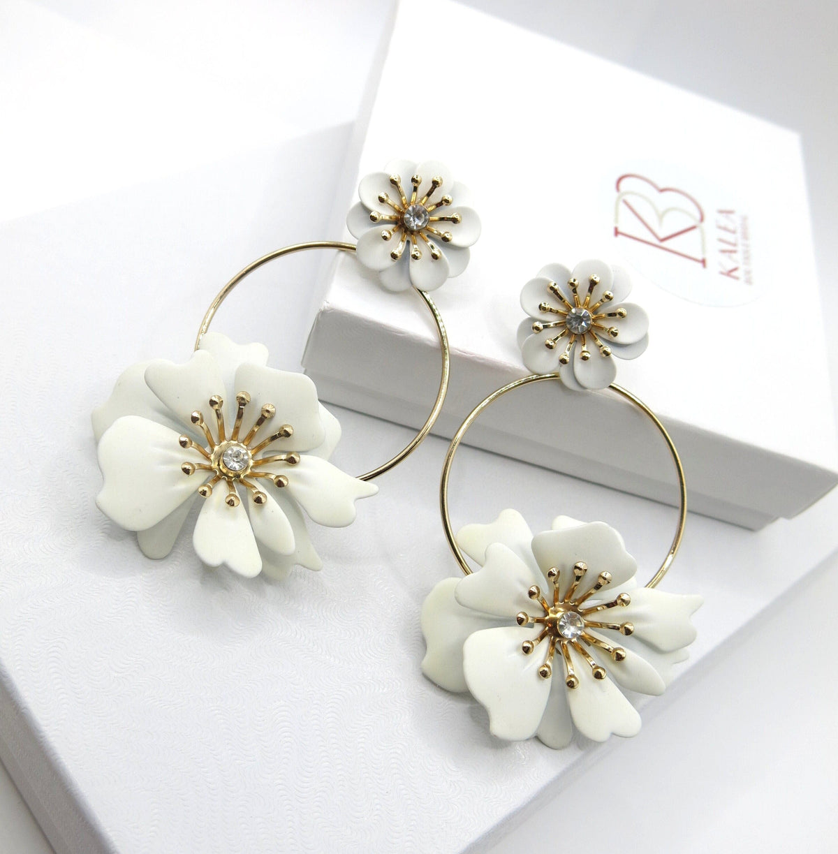 Oversized Double Flower Earrings, Wedding Bridal Floral Studs, Bridesmaid Large Floral Hoop Earrings - KaleaBoutique.com